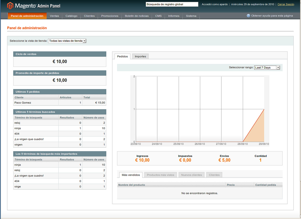 Magento interface - crédits Antonio Pardo